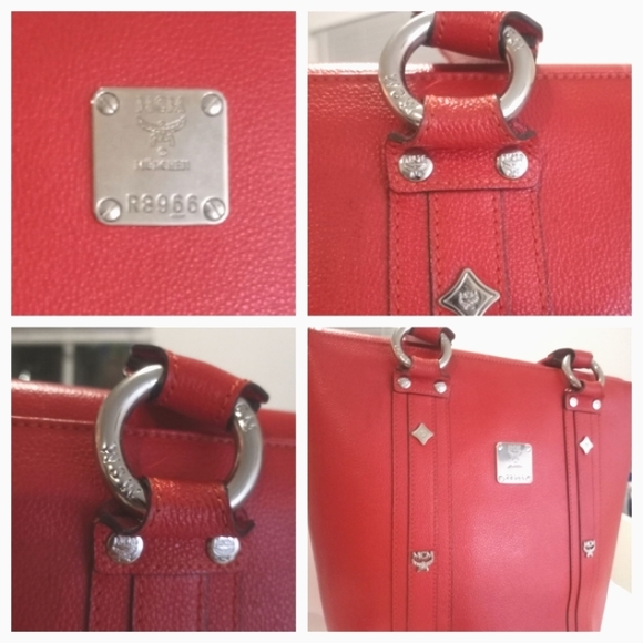 MCM Visetos Salmon Leather Studded Tote Bag + Dust Bag - Picture 13 of 16